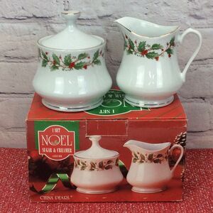 China Pearl "NOEL" Sugar & Creamer Holly w/Gold Trim Christmas Holiday Festive